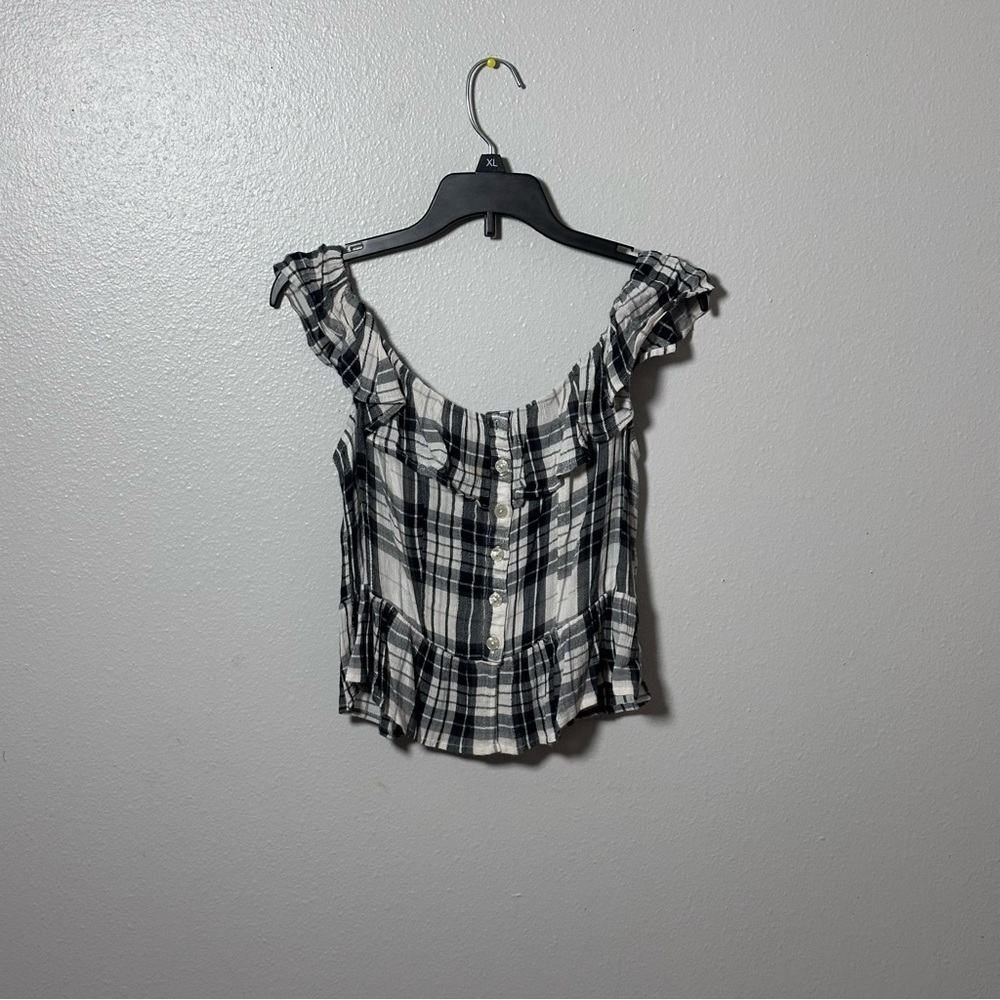 American Eagle Women‎ Plaid black/white  Off Shoulder Top Size XS